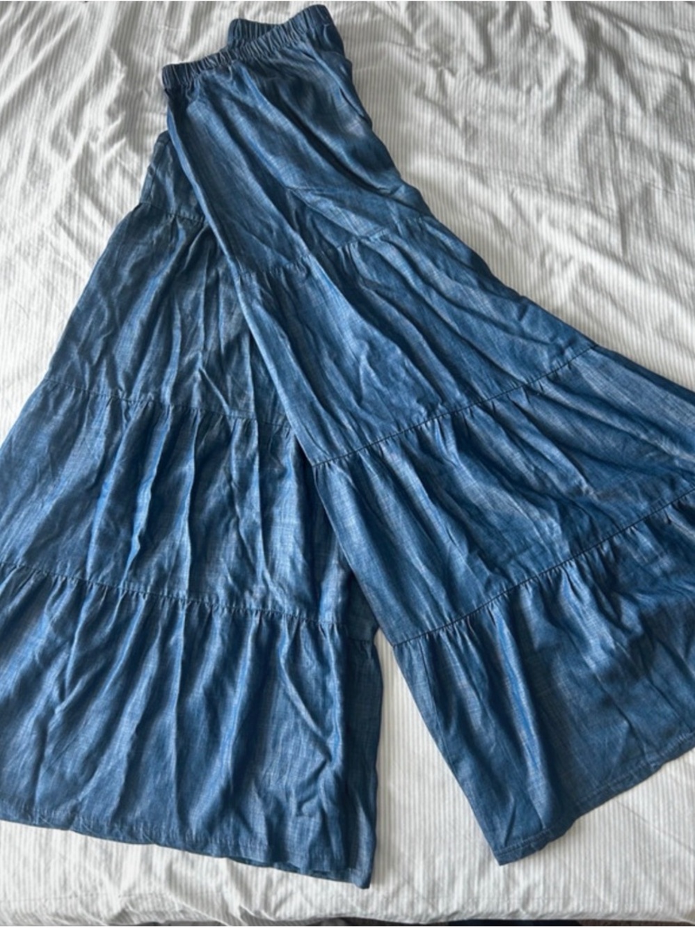 NATURAL LIFE Blue Wide Leg Tiered Palazzo Pants